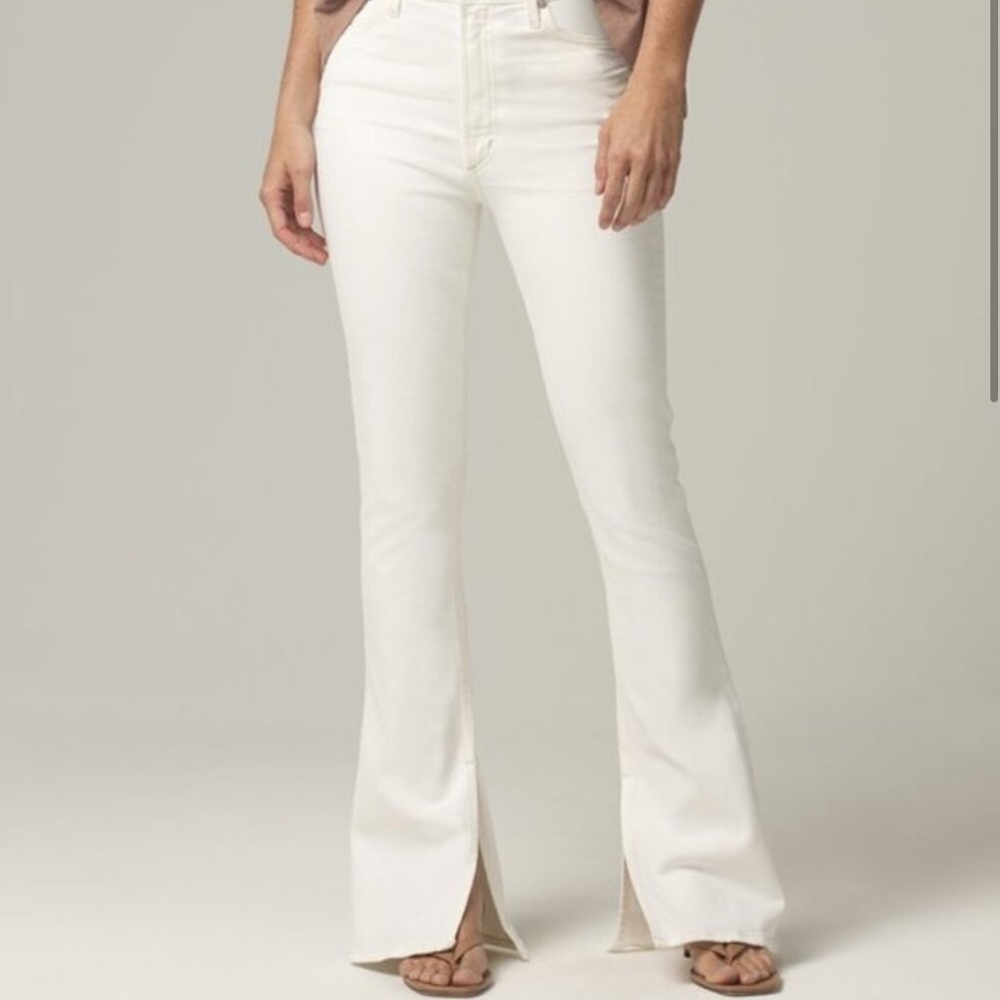 Citizens of Humanity white bootcut jeans with split hem